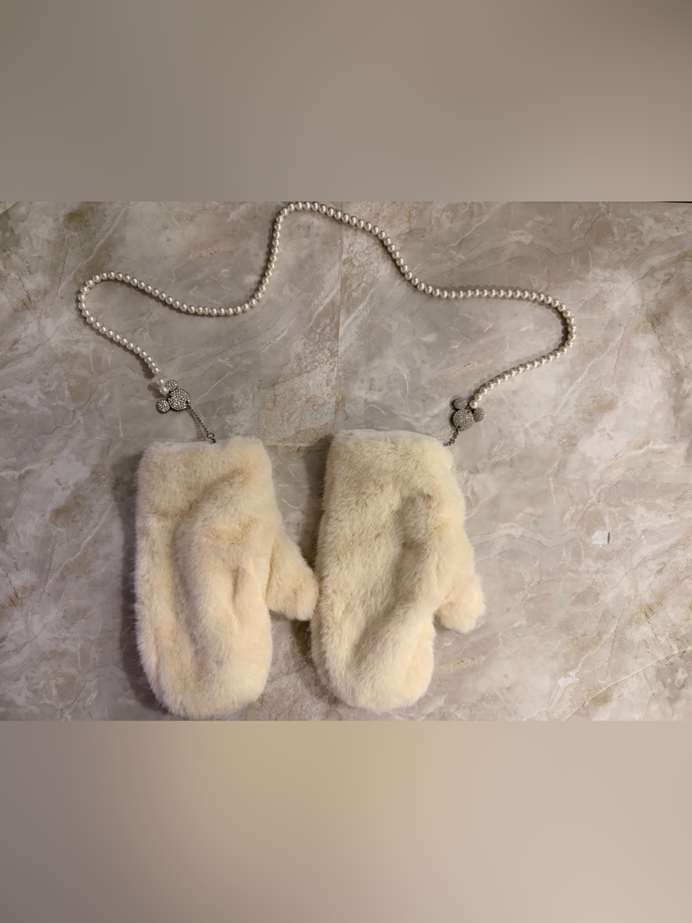 Disney Cream Faux Fur Pearl-Trim Mittens